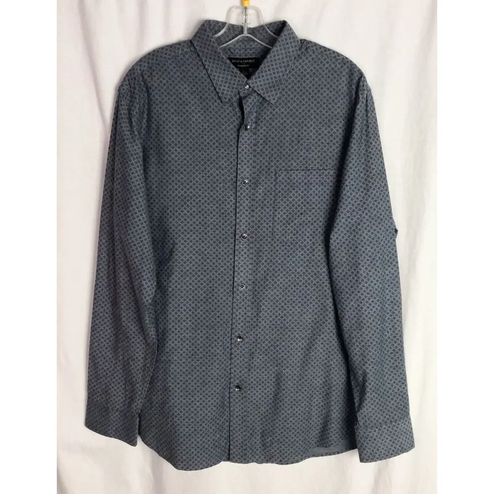 Banana Republic Standard Fit Shirt Mens Size L Blue Cotton Long Sleeve Geometric